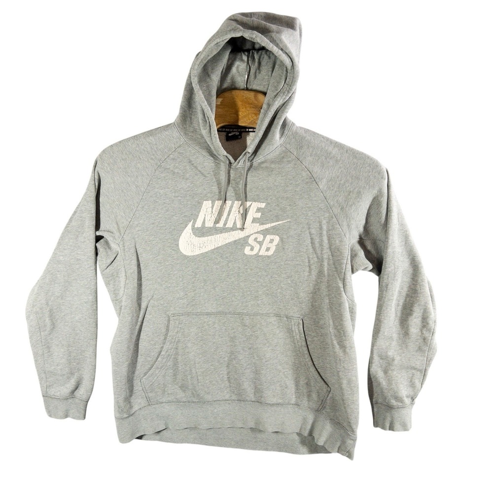 Nike SB Icon Pullover Hoodie Mens XL Gray Long Sleeve Skateboarding *Distressed*